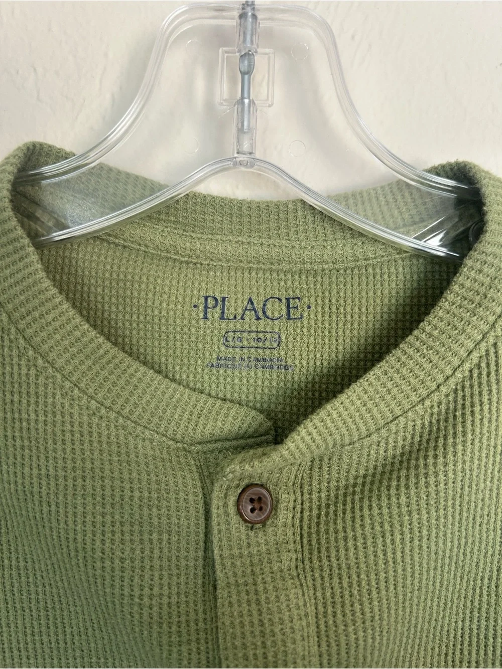 The Children's Place Boys Long Sleeve Thermal Henley Shirt Olive Green L (1786)